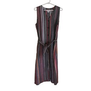 Liz Claiborne Long Linen Maxi Dress Striped Button Down Pockets XL